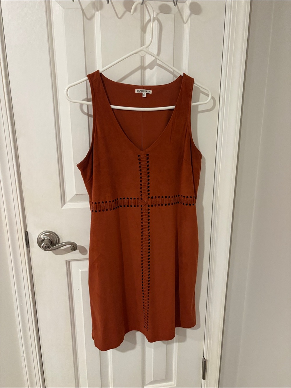 Black Swan Rust V-Neck Dress with Waist Cutout